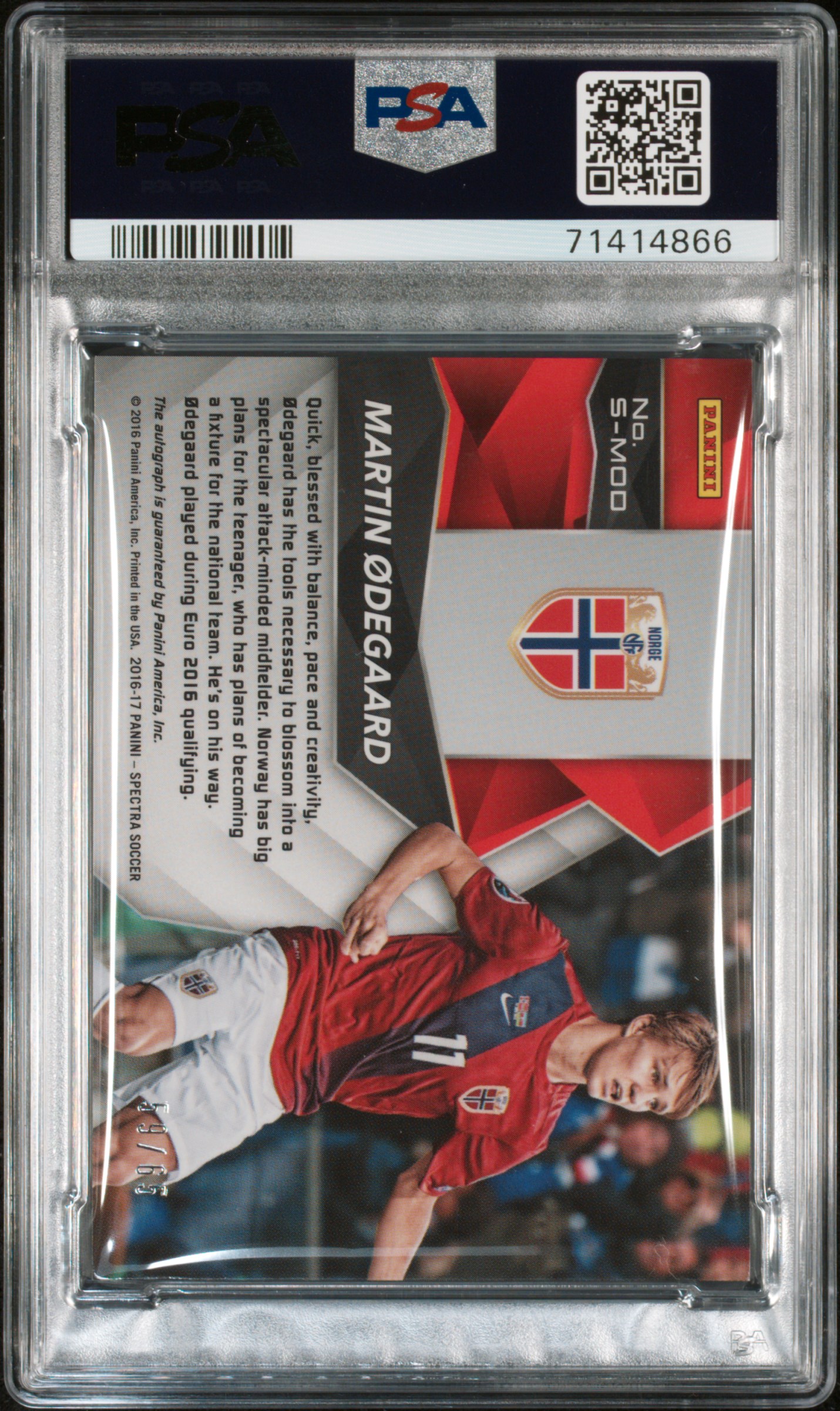 2016 PANINI SPECTRA SIGNATURES MARTIN ODEGAARD RED PSA 10 back