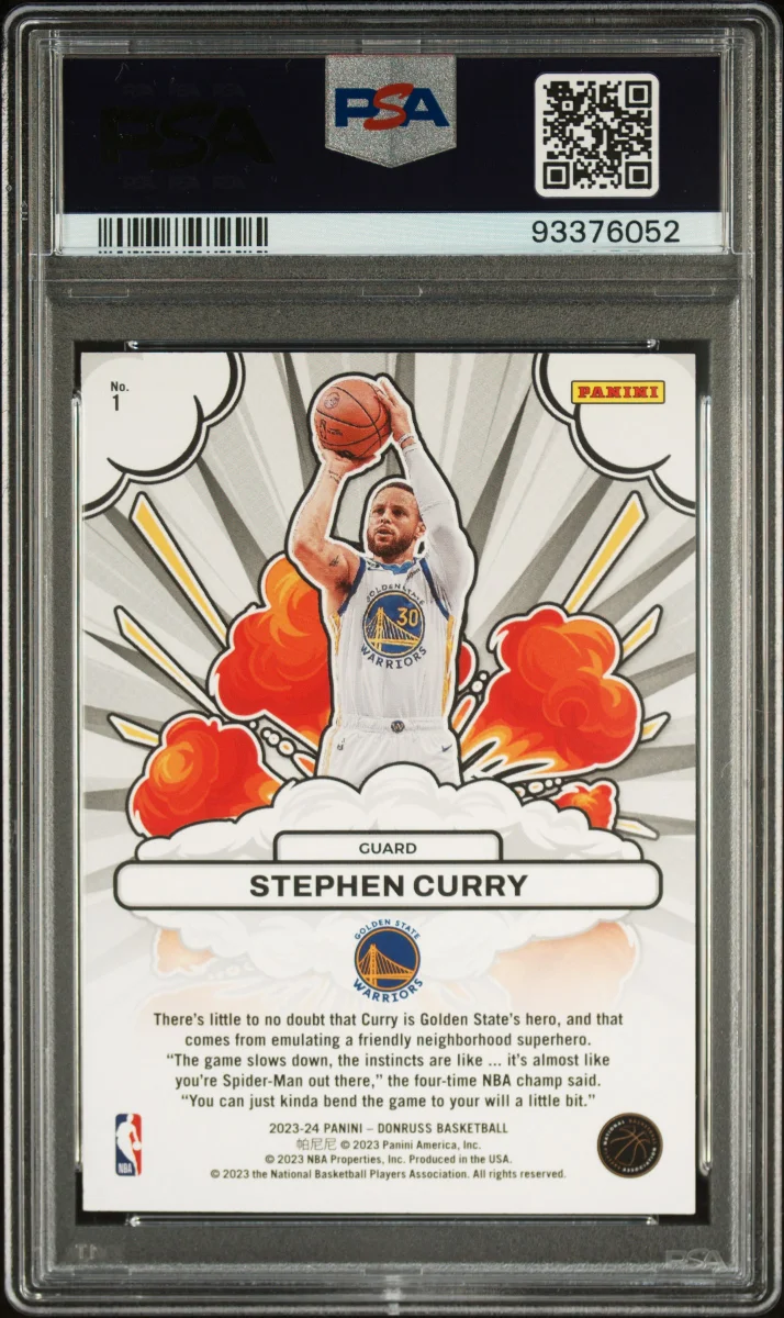 2023 PANINI DONRUSS BOMB SQUAD 1 STEPHEN CURRY HOLO YELLOW LASER PSA 10 back