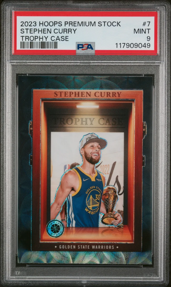 2023 PANINI HOOPS PREMIUM STOCK TROPHY CASE STEPHEN CURRY PSA 9