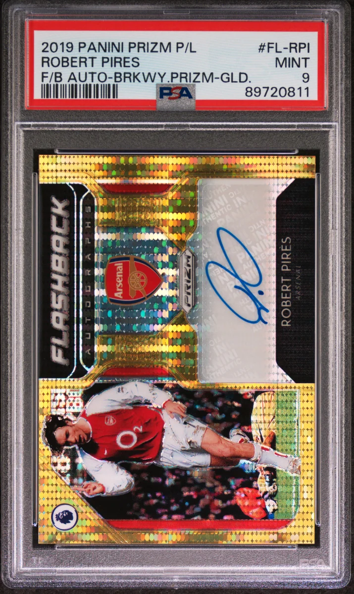 2019 PANINI PRIZM PREMIER LEAGUE FLASHBACK AUTOGRAPHS ROBERT PIRES BREAKAWAY PRIZM-GOLD PSA 9
