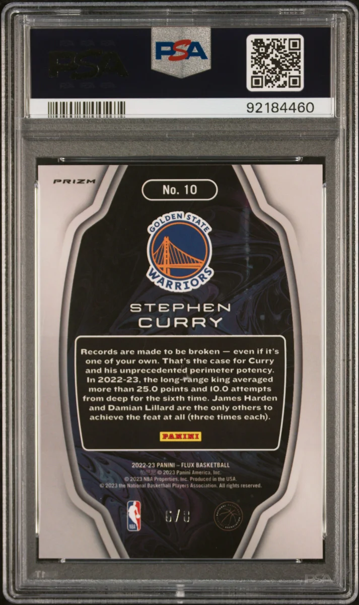 2022 Panini Flux Titan Gold Scope FOTL Stephen Curry PSA 9 back