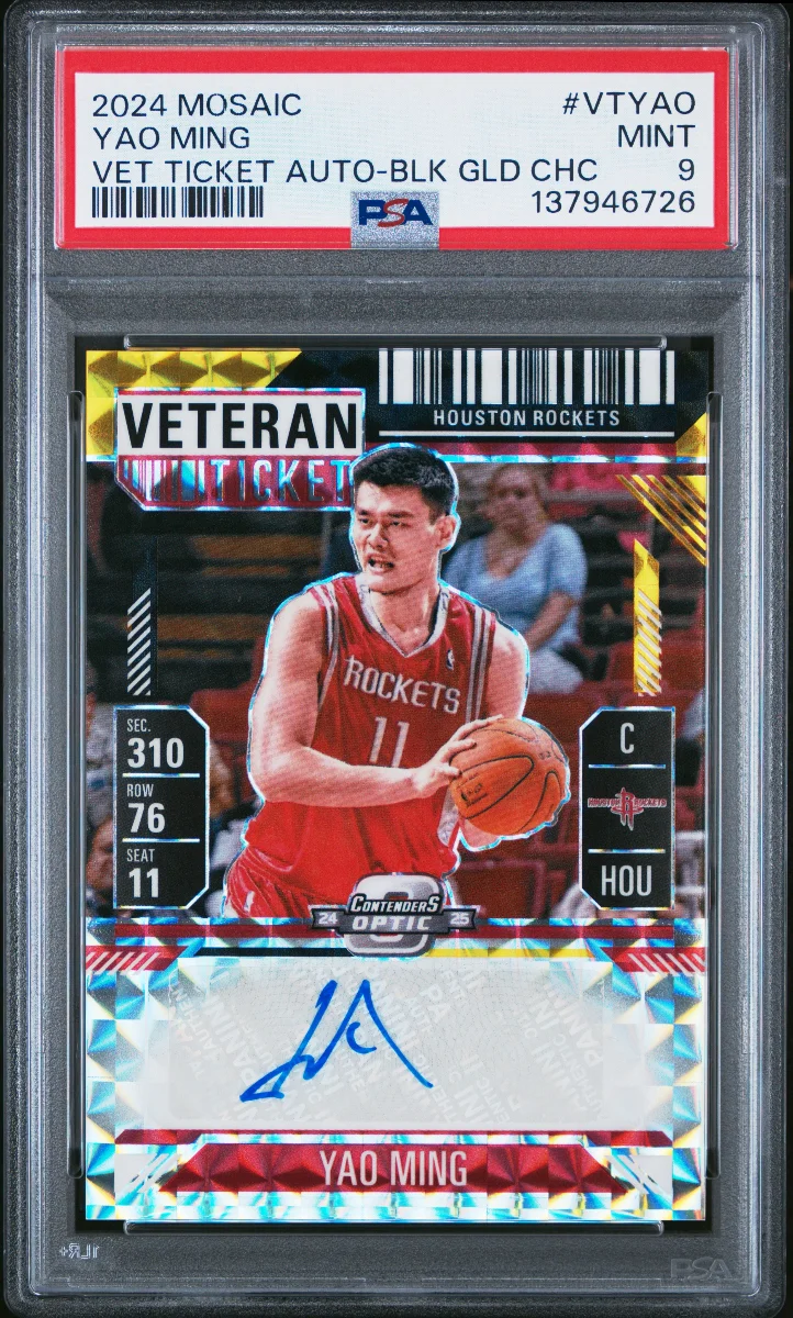 2024 Mosaic Yao Ming Veteran Ticket Autograph Black Gold Choice PSA 9