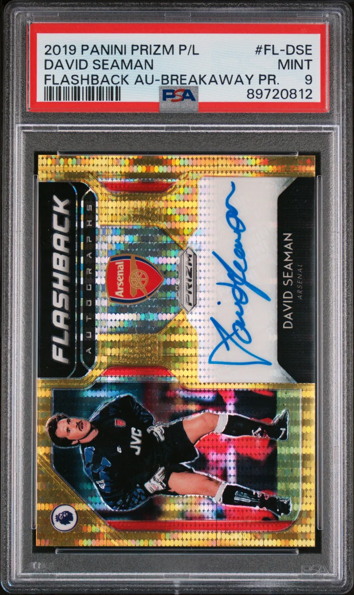 2019 PANINI PRIZM PREMIER LEAGUE FLASHBACK AUTOGRAPHS DAVID SEAMAN BREAKAWAY PRIZM PSA 9