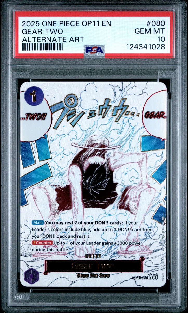 2025 ONE PIECE OP11-A FIST OF DIVINE SPEED 080 GEAR TWO ALTERNATE ART PSA 10