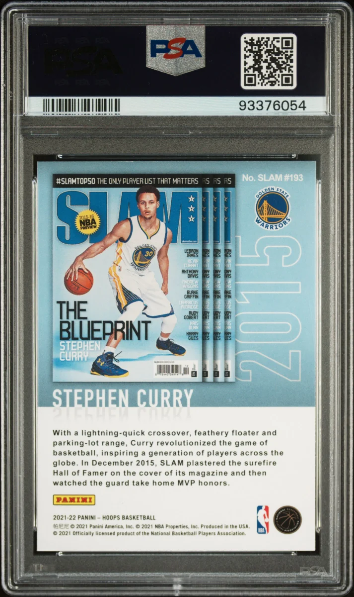 2021 PANINI NBA HOOPS SLAM STEPHEN CURRY WINTER HOLO PSA 10 back