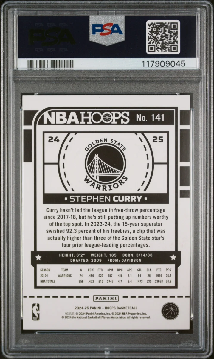2024 PANINI NBA HOOPS 141 STEPHEN CURRY ARTIST PROOF GOLD PSA 10 back
