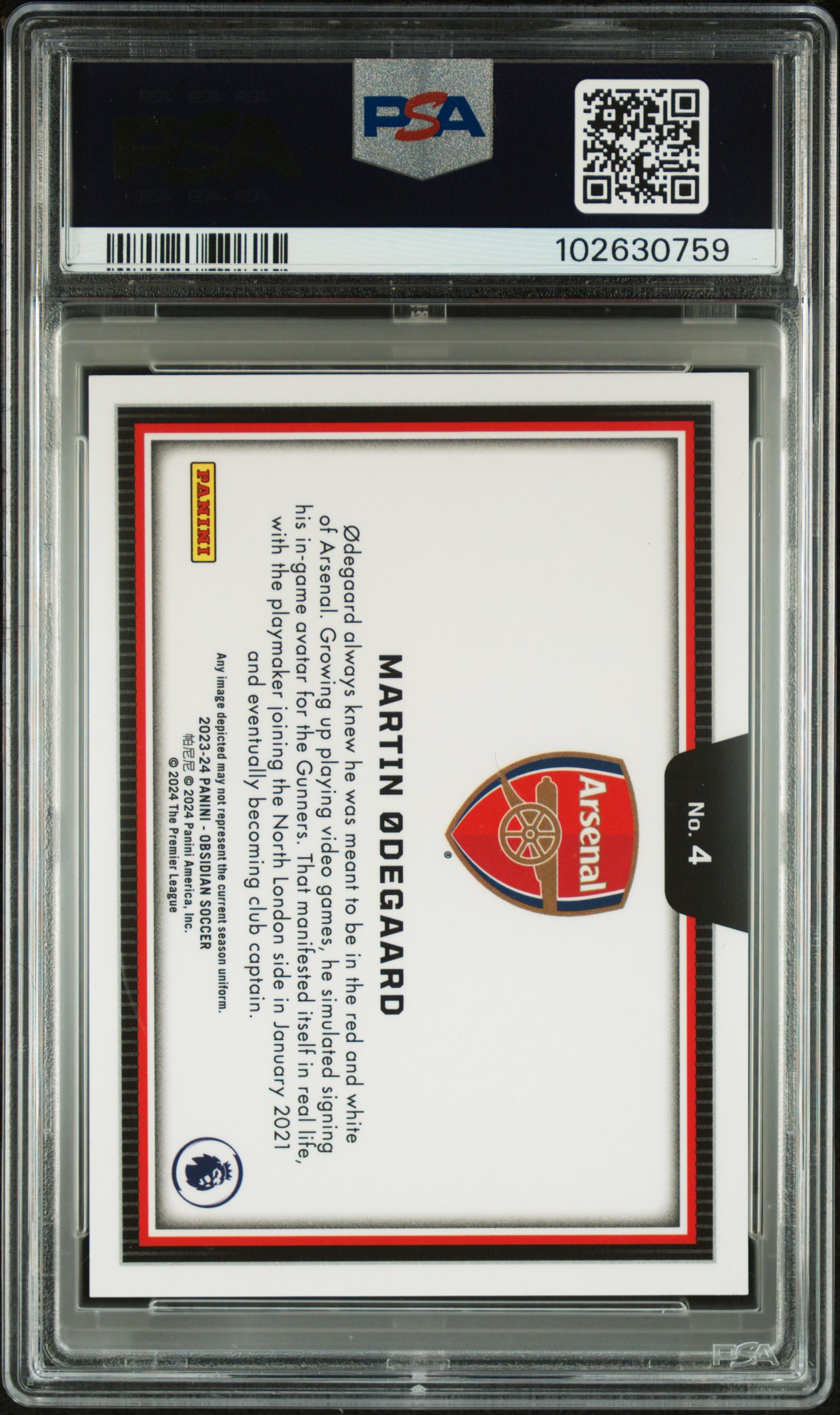 2023 PANINI OBSIDIAN BLACK COLOR BLAST MARTIN ODEGAARD PSA 10 back