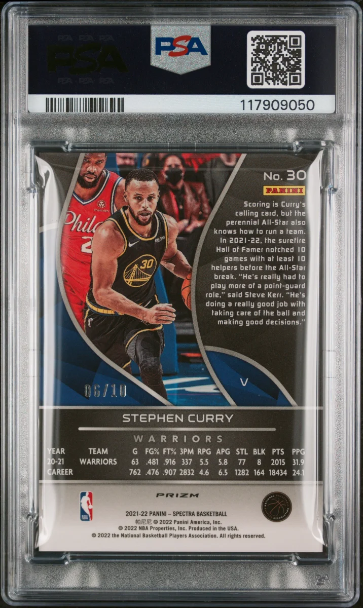 2021 PANINI SPECTRA STEPHEN CURRY GOLD VARIATION PSA 9 back