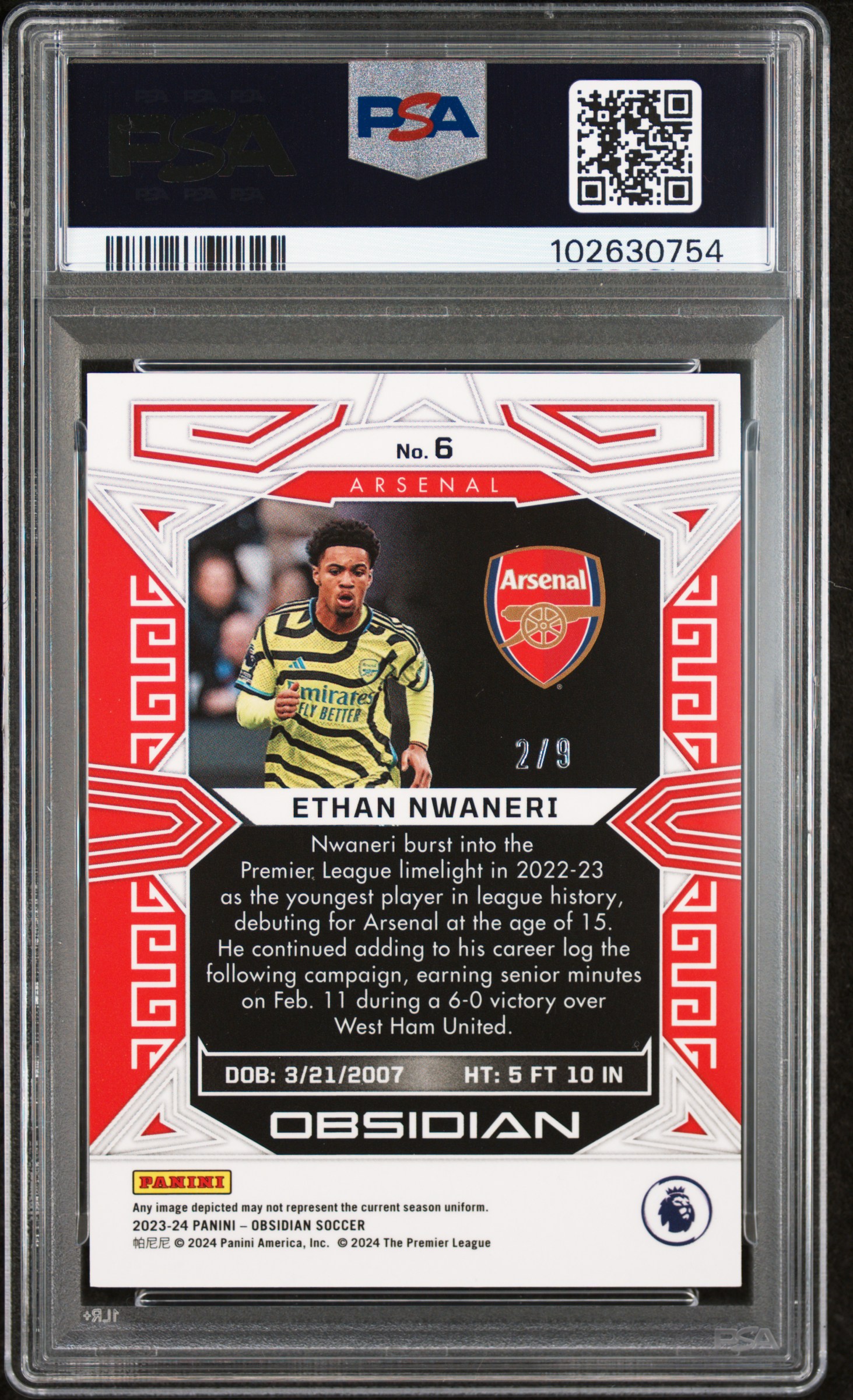 2023 PANINI OBSIDIAN ETHAN NWANERI ELECTRIC ETCH CONTRA PSA 9 back