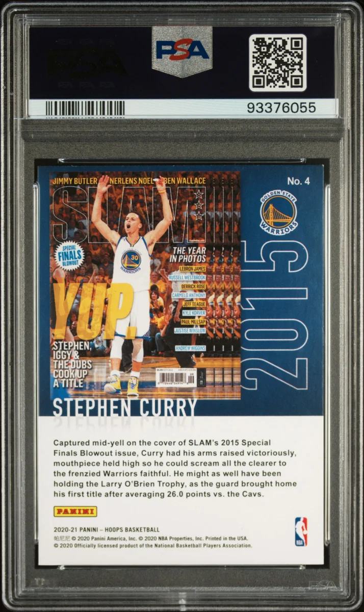 2020 PANINI HOOPS SLAM STEPHEN CURRY PURPLE EXPLOSION PSA 9 back