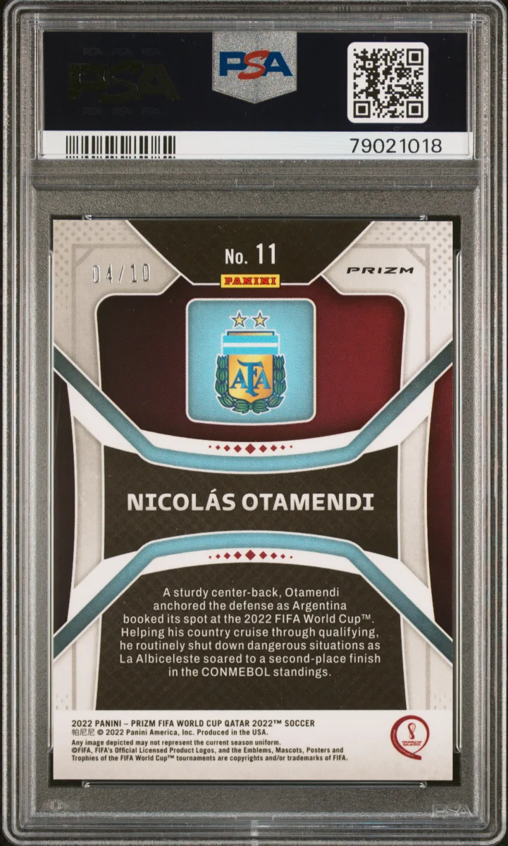  2022 Panini Prizm World Cup Prizms Gold #11 Nicolás Otamendi — back