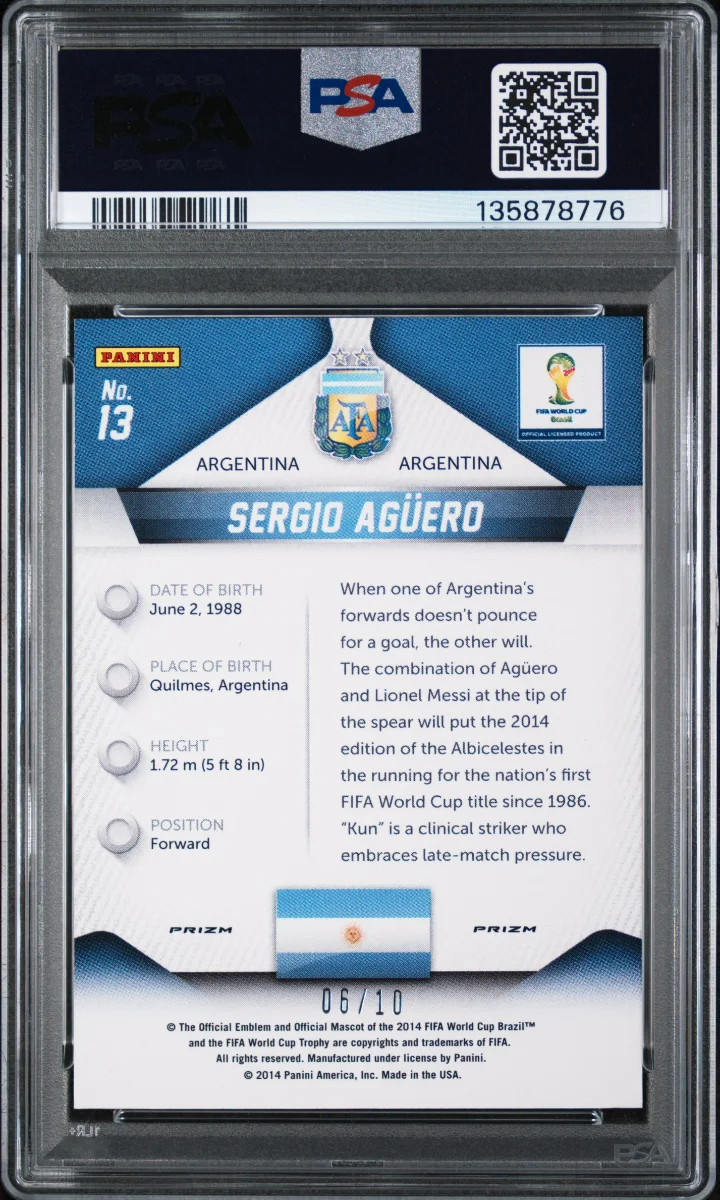 2014 Panini Prizm World Cup Prizms Gold #13 Sergio Agüero — back