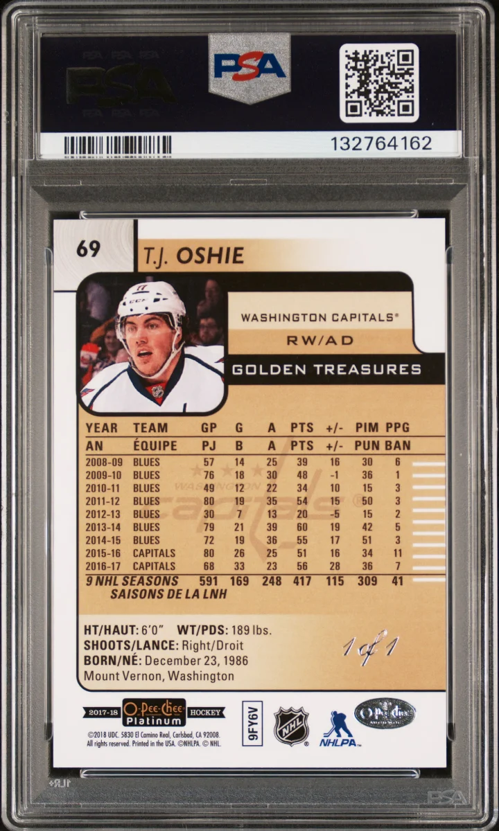2017-18 O-Pee-Chee Platinum Golden Treasures #69 T.J. Oshie — back