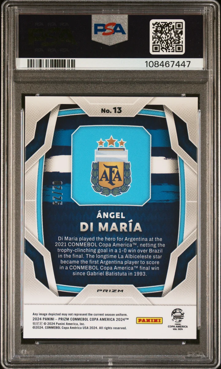 2024 Panini Prizm Copa America Prizms Orange #13 Ángel Di María — back