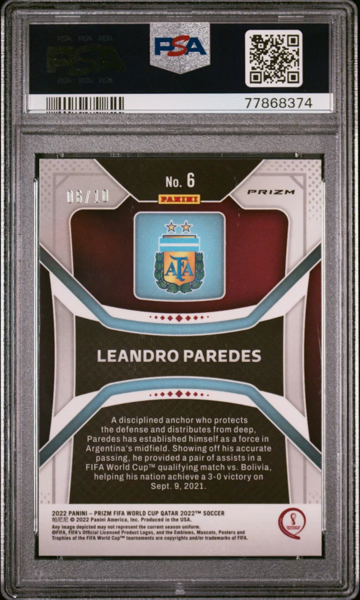  2022 Panini Prizm World Cup Prizms Gold #6 Leandro Paredes — back