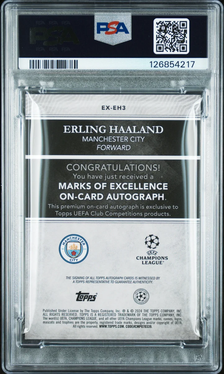 2024-25 Finest UEFA Club Competitions Marks of Excellence Autographs Orange Foil #EX-EH3 Erling Haaland — back