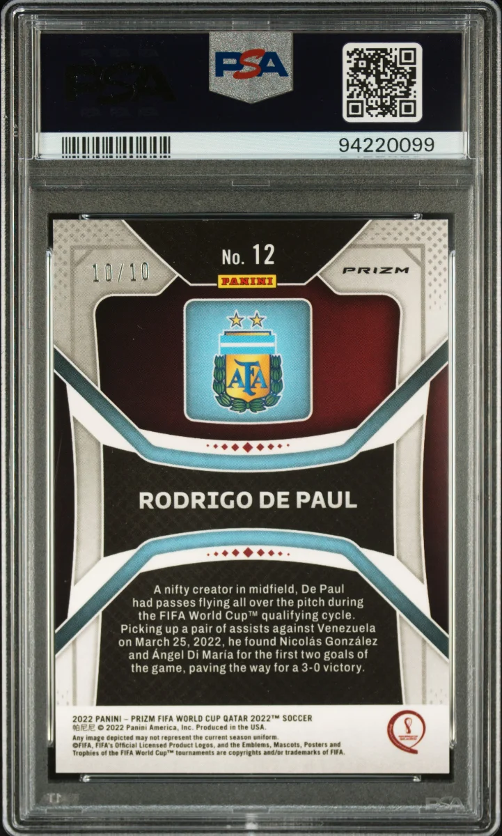  2022 Panini Prizm World Cup Prizms Gold #12 Rodrigo De Paul — back