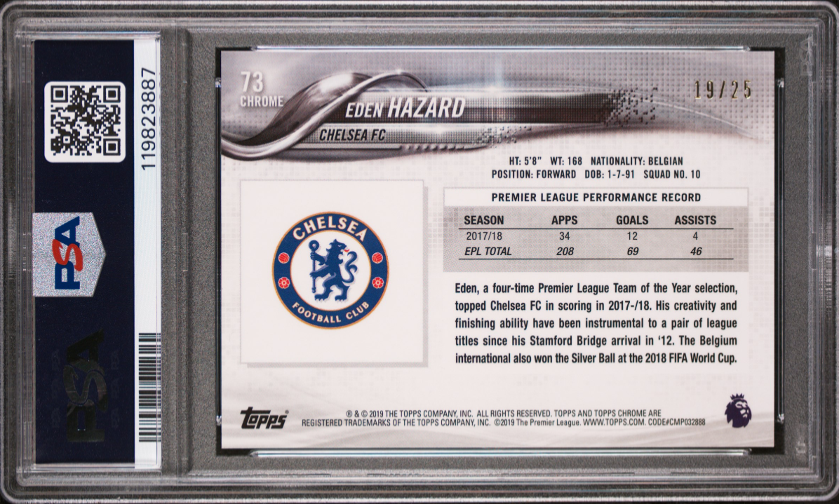 2018 Topps Chrome Premier League Eden Hazard Orange Refractor — back