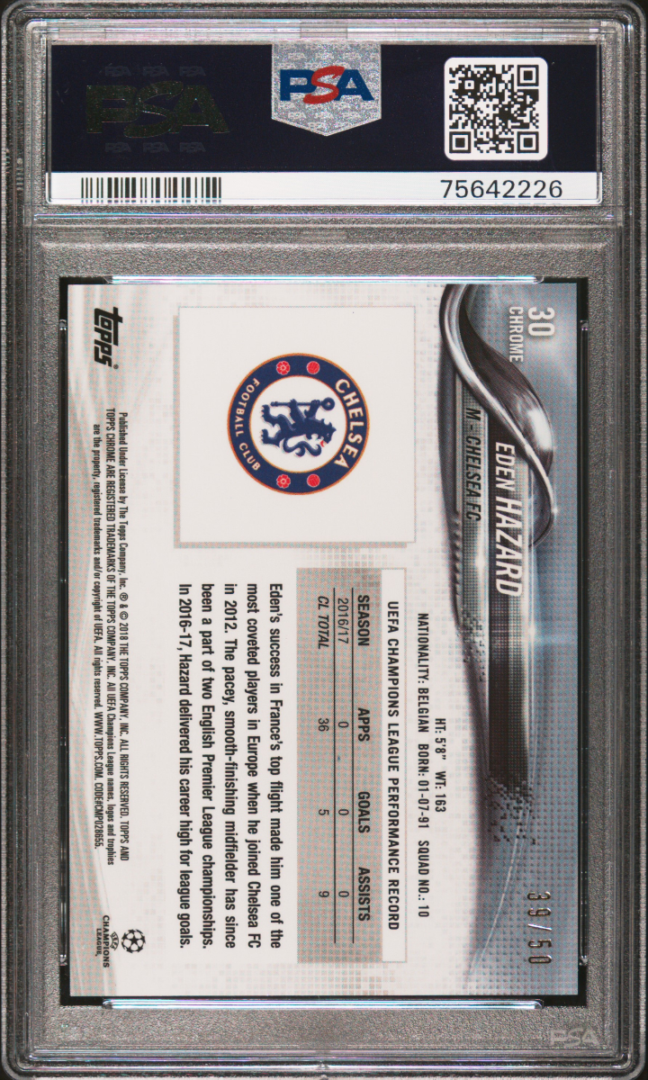 2017 Topps Chrome UCL Eden Hazard Gold Refractor — back