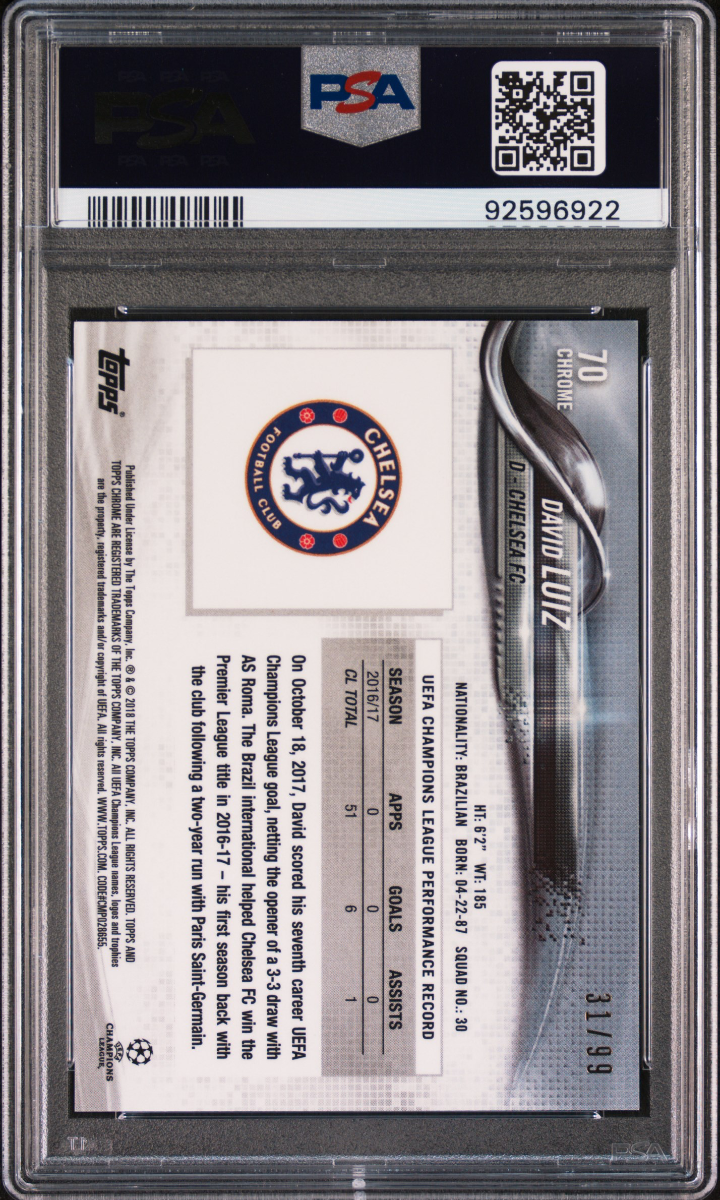2017 Topps Chrome UCL David Luiz Green Refractor — back