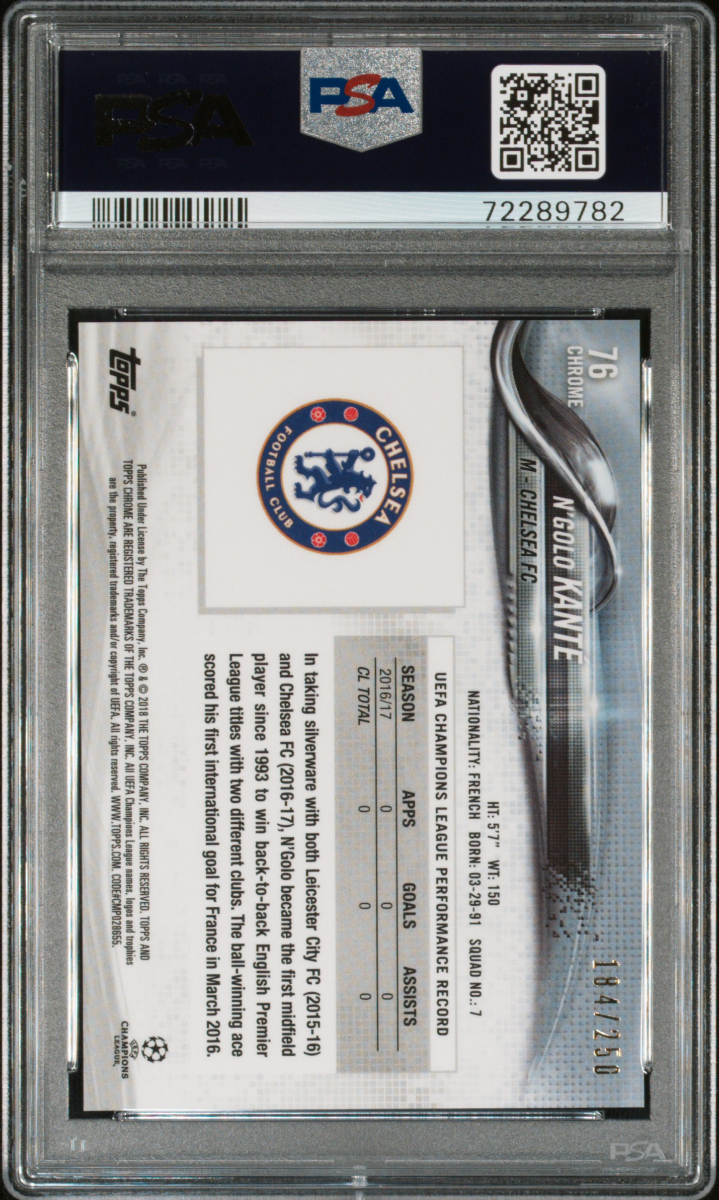 2017 Topps Chrome UCL N’golo Kante Purple Refractor — back