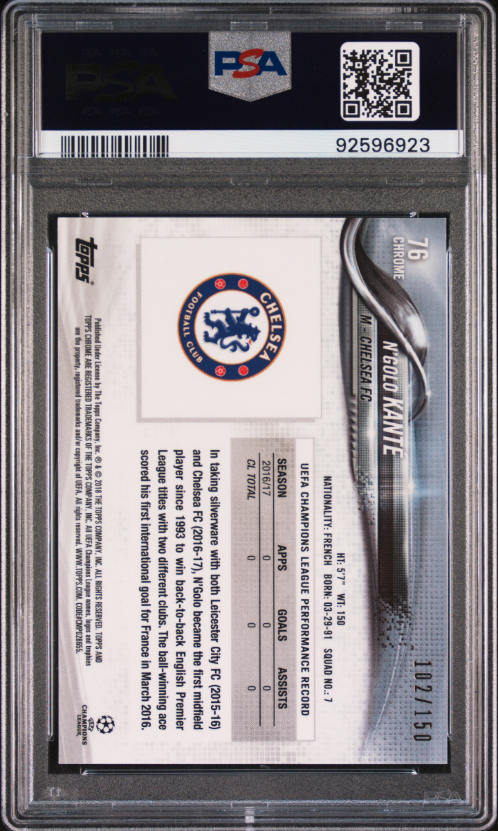 2017 Topps Chrome UCL N’golo Kante Blue Refractor — back