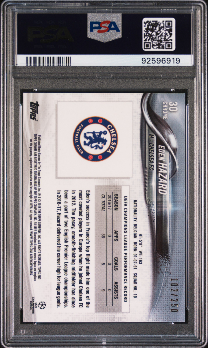 2017 Topps Chrome UCL Eden Hazard Purple Refractor — back