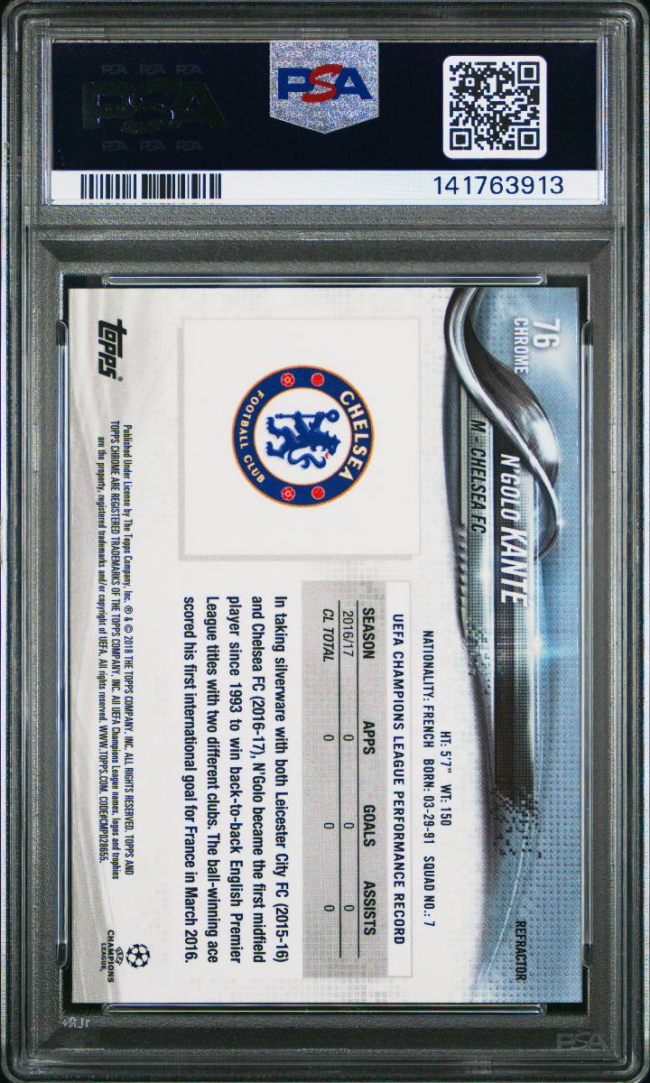 2017 Topps Chrome UCL N’golo Kante Refractor — back